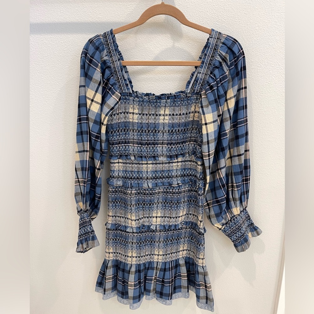 Loveshackfancy blue gingham smock dress NWT